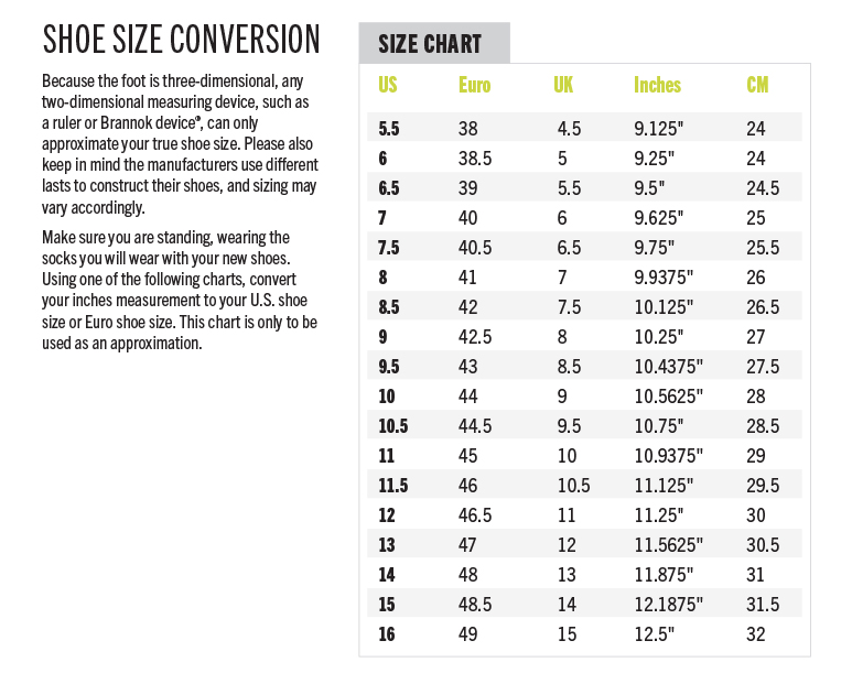 shoe size conversion youth to women's